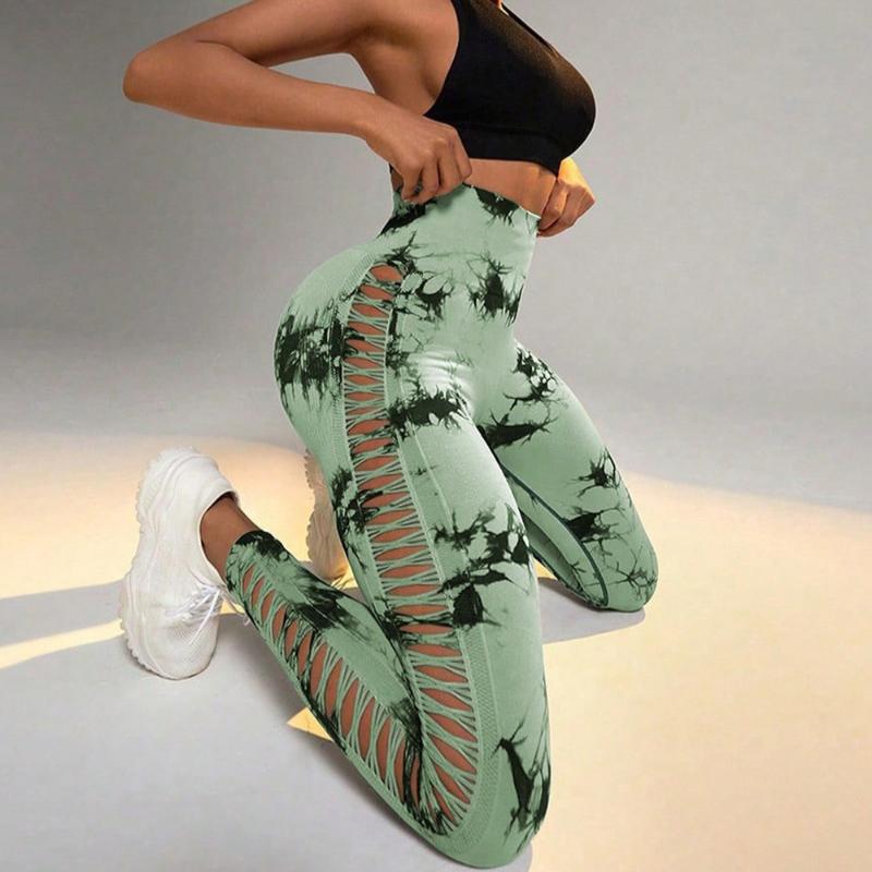 

Дышащие облегающие спортивные леггинсы для йоги с открытой спиной, женские леггинсы с высокой талией и подтяжкой бедер, облегающие леггинсы для фитнеса с принтом тай-дай 25606 S зелёный