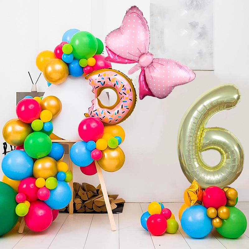 Children's Year Old Digital Column Balloon Set Birthday Photo Scene Arrangement Donut Baby Shower