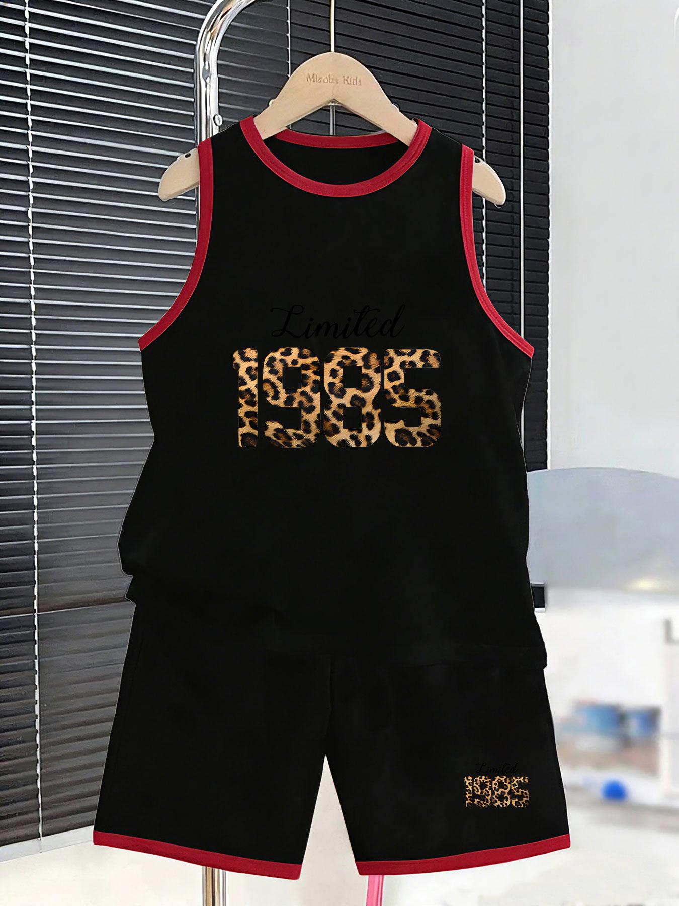 

Boys retro leopard number limited vest shorts. Vintage hype design, flexible soft fabric for trendy street and daily wear. 7Y чорний