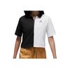 Jordan Logo Embroidered Colorblock Half-Zip Short Sleeve Drop Shoulder T-Shirt Women Tops Black White DQ4617-010