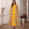 Cross-Border Muslim Women's Long Robe - Round Neck, Long Sleeve, Floral, Beaded Design