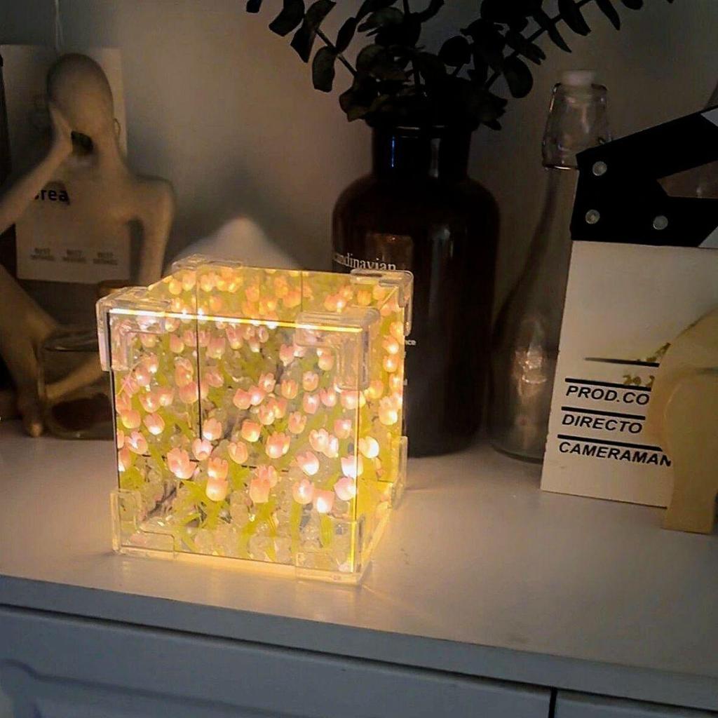 Handmade DIY Tulip Night Light 3D Magic Mirror – Perfect Birthday Gift for Couples or Friends