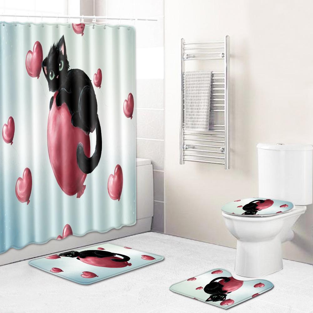Animal Shower Curtain Floor Mat Combination Four-Piece Set Bathroom Toilet Carpet Shower Room Mat Foot Mat