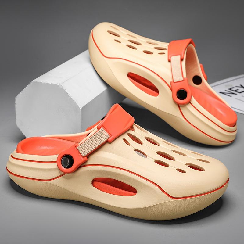 

Men s two-color hole shoes, thick-soled non-slip and wear-resistant, fashionable and simple leisure, outdoor beach bag head drag 44-45 хаки