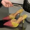 Modă Liyke Design de Modă Camuflaj Gradient Cristal Vârf Ascuțit Tocuri Înalte Subțiri Pantofi de Petrecere Bal Curea de Gleznă cu Strasuri Pantofi cu Toc Femei