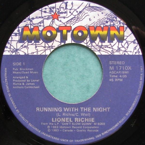 

7inch Record LIONEL RICHIE Running With The Night M1710X Motown 1983 Canada SoulFunk Used