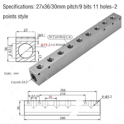 Luchtverdeler 1/2" 1/4" Pneumatische Snelkoppeling Slang Aluminium Blok Splitter 2 3 4 5 6 7 8 9 10 Weg