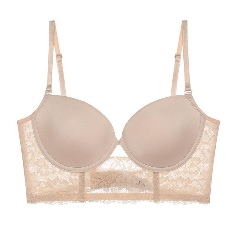 Sexy U-shaped Big Halter, Beautiful Back Underwear, Women's Glossy Invisible Soft Steel Ring Bra, Small Chest Gathering Bra