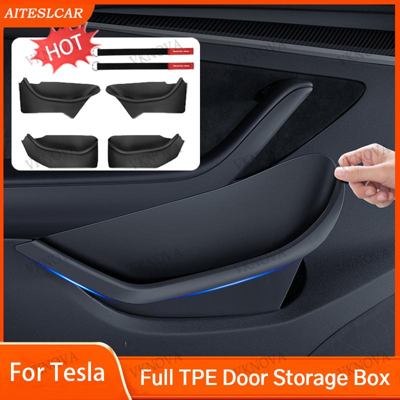 For Tesla Model Y Juniper 2025+ Door Side Storage Box Fully Covered Door Storage Tray TPE Front And Rear Door Side Storage Boxes