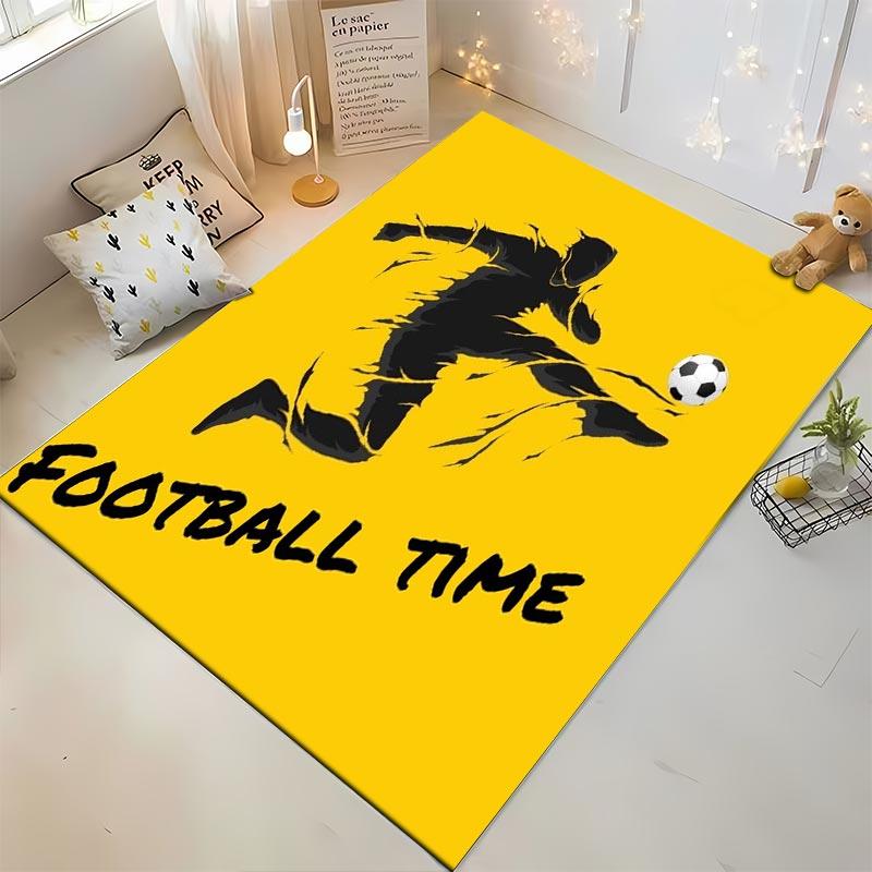 "Yellow Football Time Carpet with Soccer Player Graphic Design" Suitable for Use As an Anti-slip for Living Room Bedroom Sofas