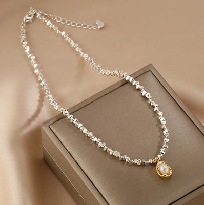 Neuer Stil Trendiger Natürlicher Süßwasserperlen Sterling Silber Damen Anhänger Halskette Damen Kurze Ketten Kein Verblassen