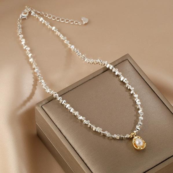Neuer Stil Trendiger Natürlicher Süßwasserperlen Sterling Silber Damen Anhänger Halskette Damen Kurze Ketten Kein Verblassen
