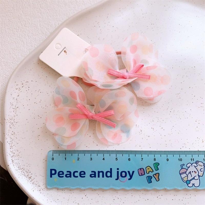 Spring new bow hair ties for girls. Sweet tulle polka dot design, 3D bowknots, hair-friendly elastic bands.Perfect for ponytails