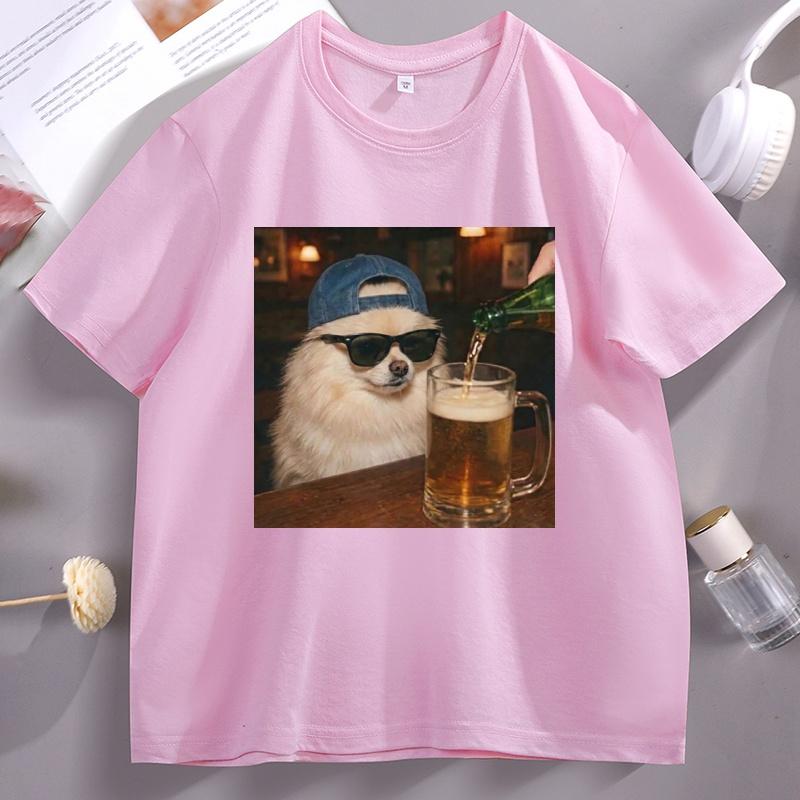 Divertente Pomerania che Beve Birra Maglietta per Cani Cane Meme Grafica Maglietta Regalo per Amante dei Cani Festa del Papà Abbigliamento Uomo