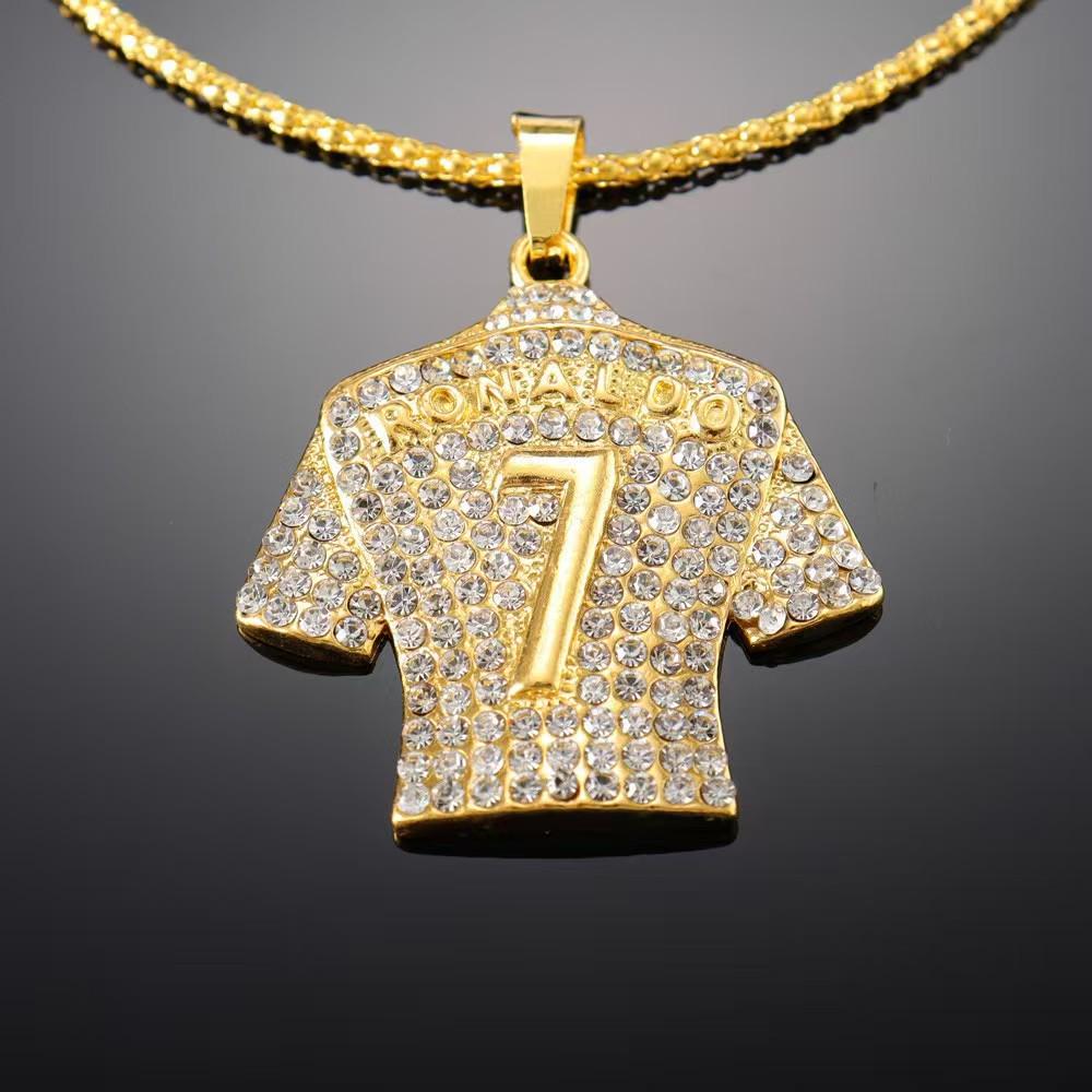 World Cup No. 7 Gold-Plated Jersey Pendant Necklace - European & American Style, Fashionable & Unique Design.