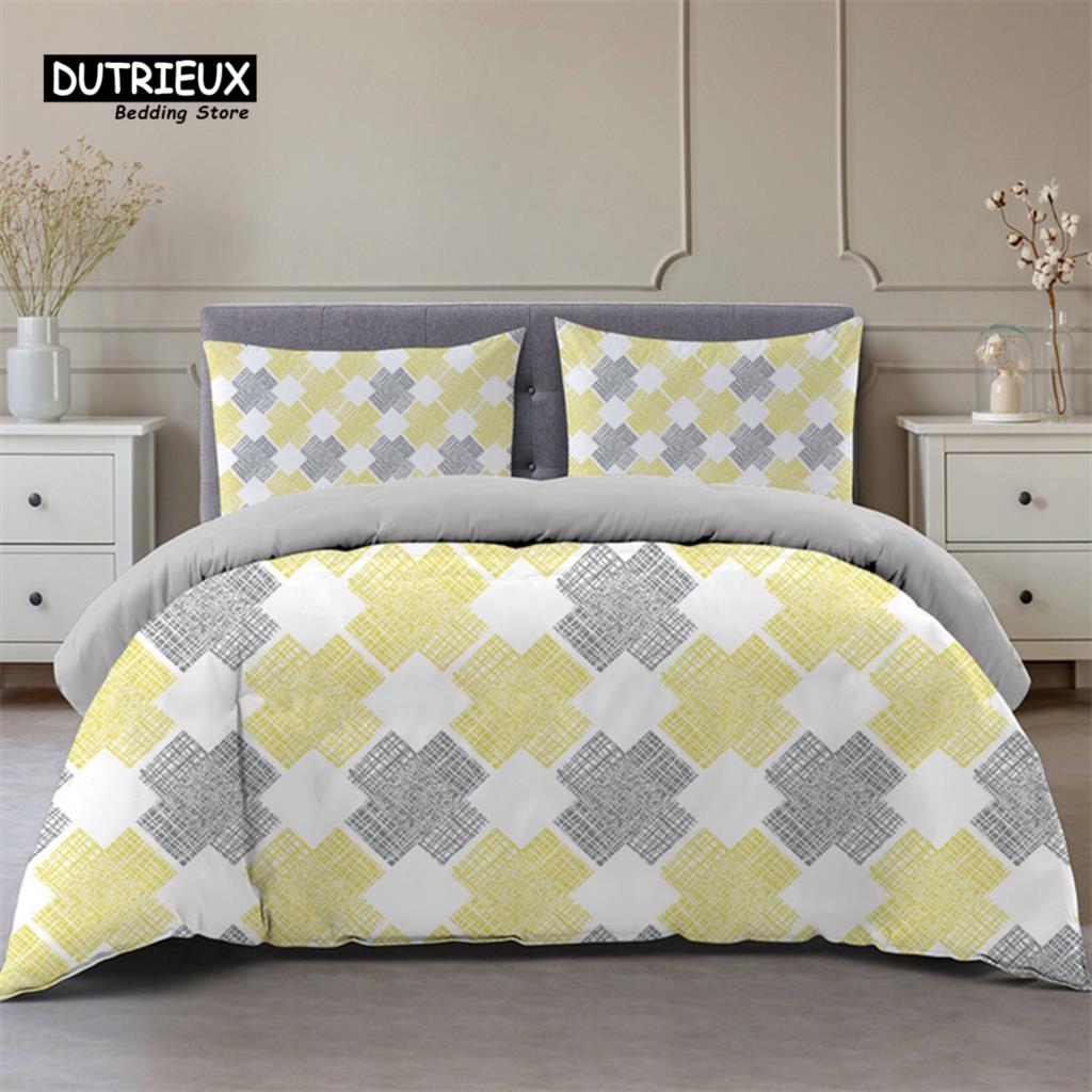 Geometric Bedding Set Microfiber Abstract Triangle Marble Pattern Print Duvet Cover With Pillowcases Teens Adults Bedroom Decor