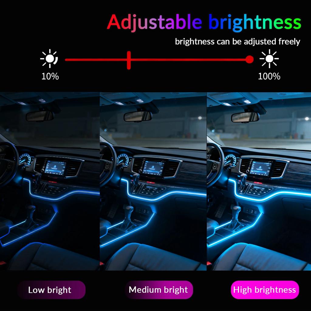 18in1 RGB Symphony Car Ambient Light 64 Color interior Acrylic Guide LED Strip Light Decoration Atmosphere Lamp by APP Control