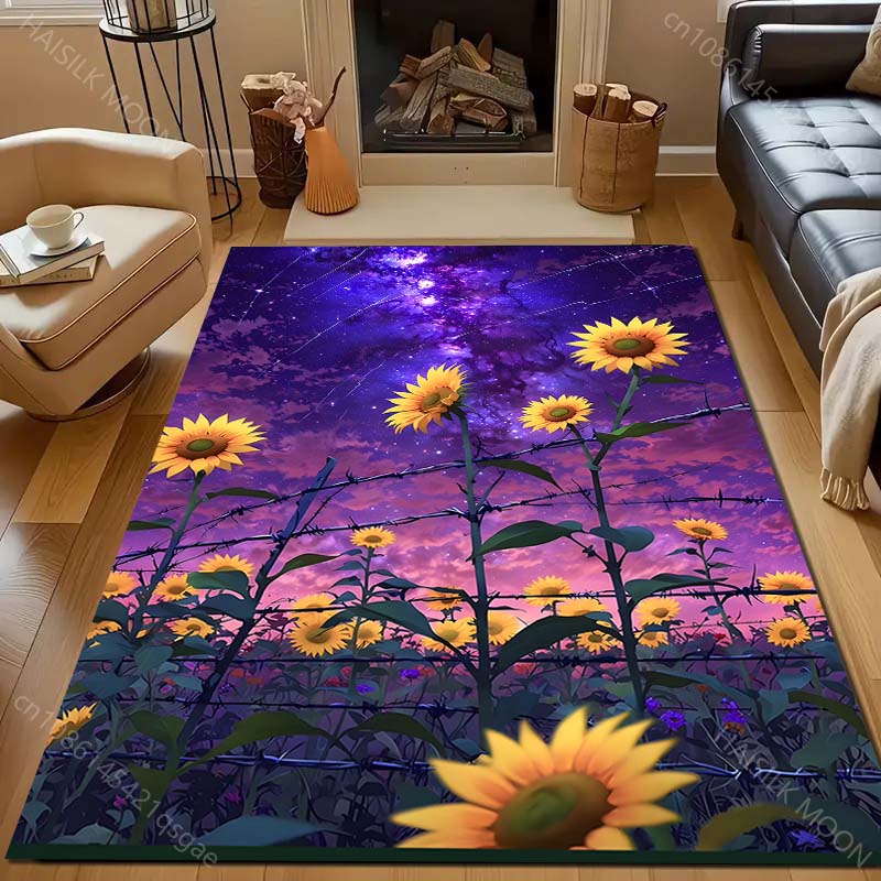 Sunflowers Under The Dreamy Starry Sky Print for Carpet Living Room Bedroom Bedside Floor Mat Home Decor Sofa Room Area Rug