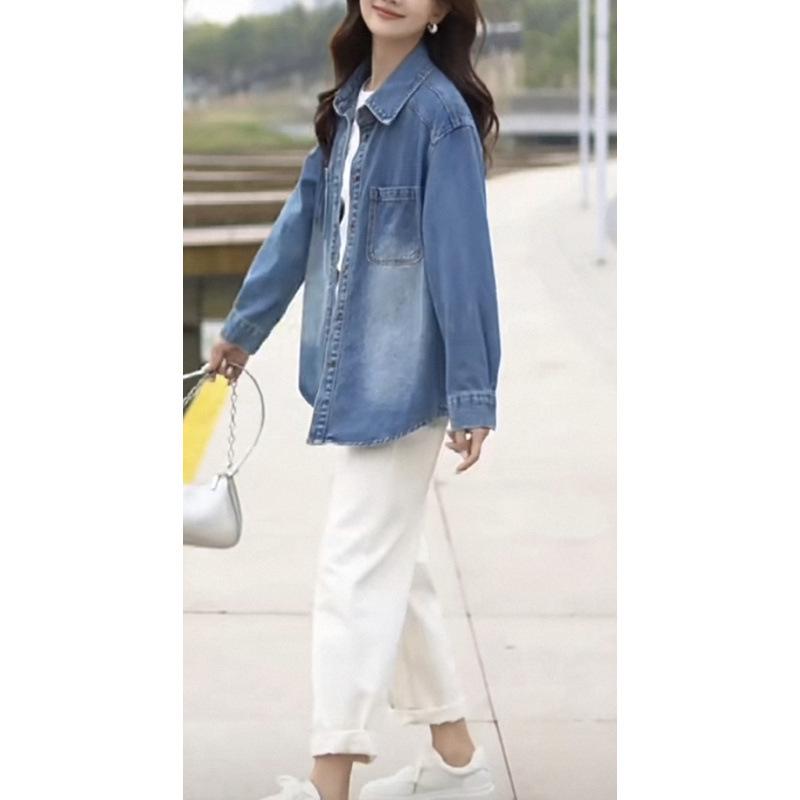 Chemise en jean style rétro Hong Kong pour femme - Automne/Hiver 2026, Coupe décontractée ample, Amincissante, Vêtement d'extérieur polyvalent à manches longues