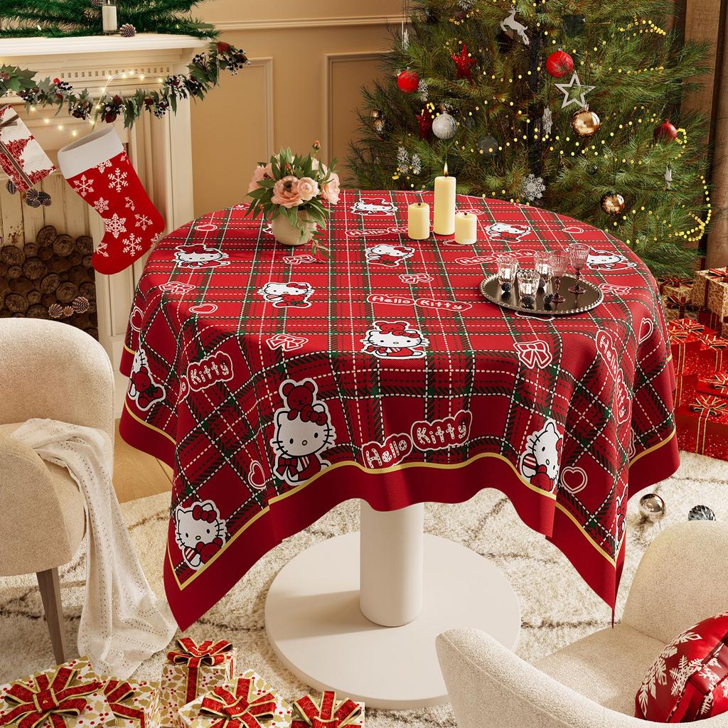 Christmas New Year Decor Round Tablecloth Waterproof Heat Resistant Washable Table Cover