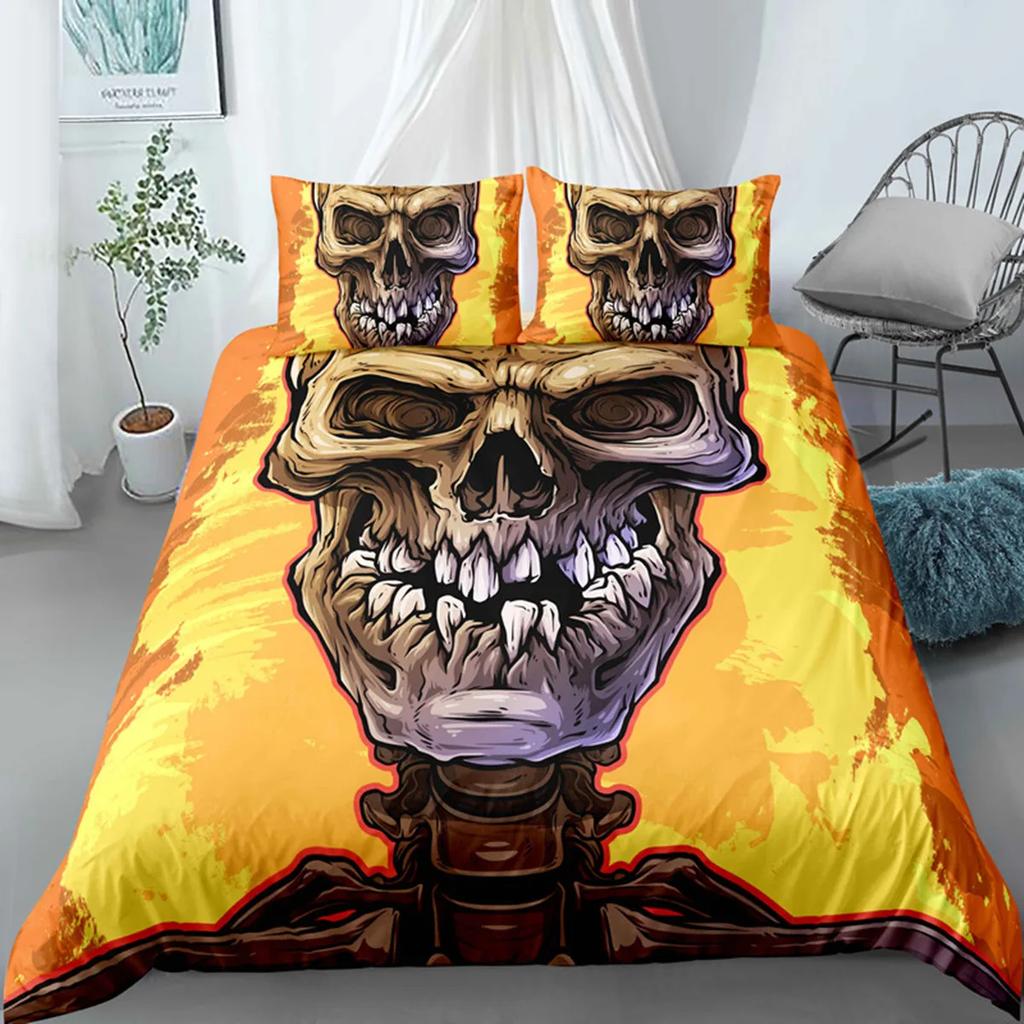 3D Skull Funny Skeleton Smoking Pattern Duvet Cover Halloween Black Skull Theme Bedroom Decoration for Children Teens Women Men