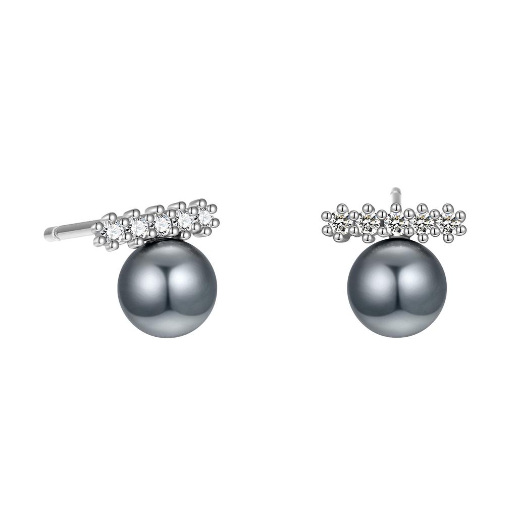 S925 Sterling Silver Inlaid CZ Gray Pearl Earrings for Women 2025 New Style Simple Unique Temperament Ear Accessories