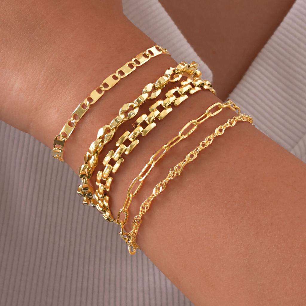 Gold Color Link Bracelet, Layering Bracelets for Women ,Stainless Steel Chain Adjustable Waterproof Jewelry