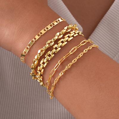 Gold Color Link Bracelet, Layering Bracelets for Women ,Stainless Steel Chain Adjustable Waterproof Jewelry