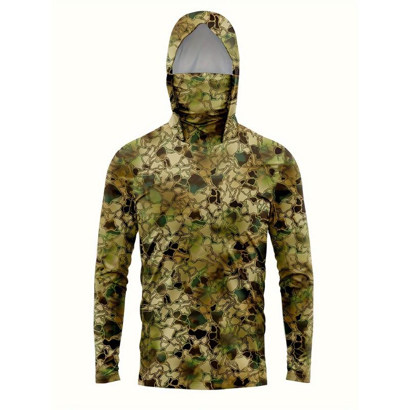 Mens Long Sleeve UV Protection Fishing Shirt With Hood Face Cover Quick Dry Breathable Outdoor Wear