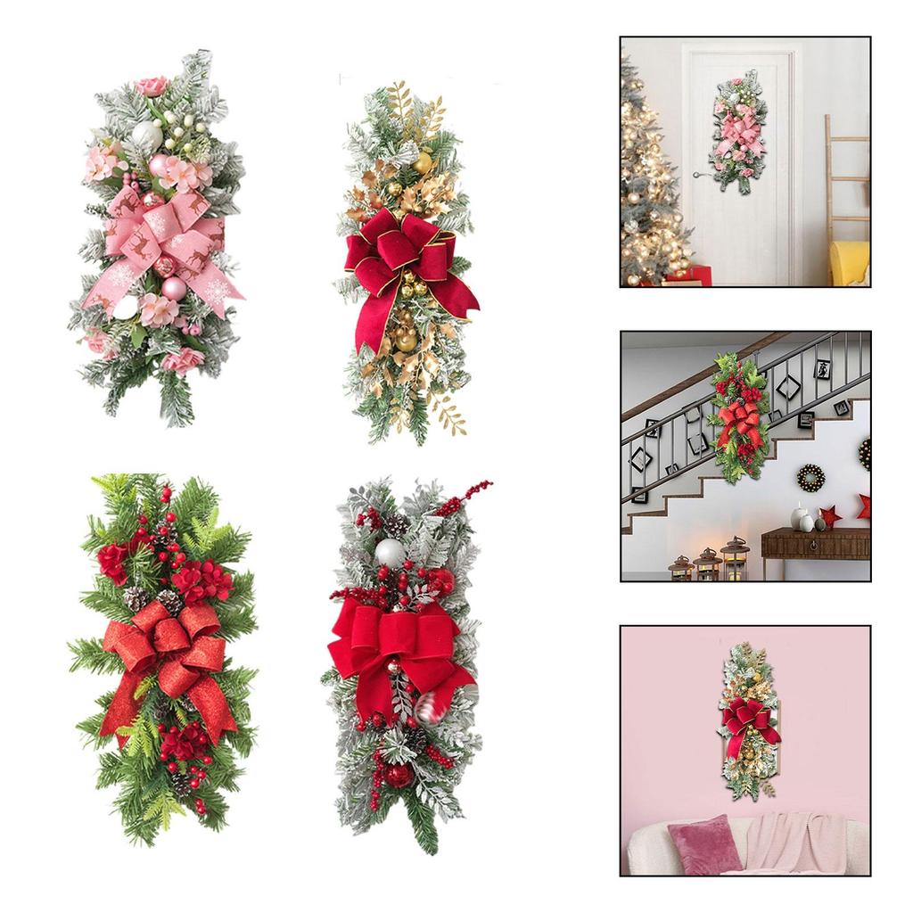 Christmas Swag with Bow Decorative Ornament Artificial Wreath Front Door Swag for Home Indoor Outdoor Garden Room Wedding