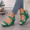 Large size sandals women's new fish mouth wedge sandals with buckle