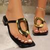 Fashion Women Slippers 2025 New Summer Beach Slippers Luxury Flats Sandals Flip Flops Fashion Metal Shoes Slides Plus Size 43 42 41