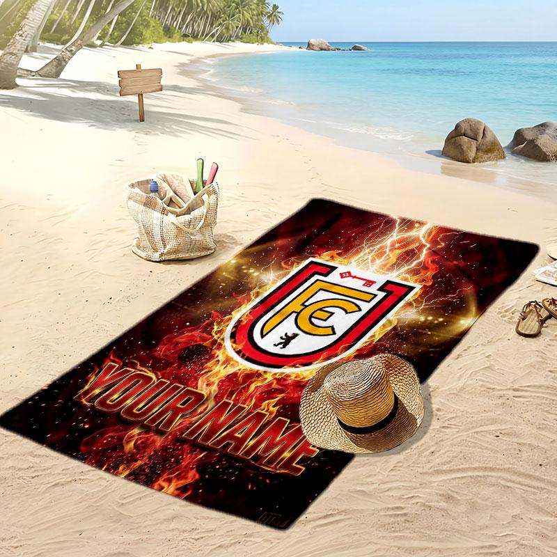 Union Berlin FC Personalized Printed Beach Towel Soccer Logo Support Custom Name Text Absorbent Towel For Sport Travel Special Gift