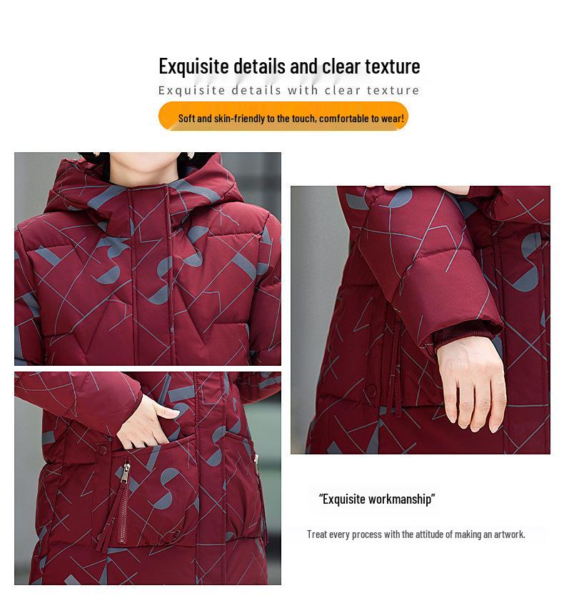 Hooded Floral Cotton Jacket for Middle-Aged Women - Plus Size Winter Fashion
