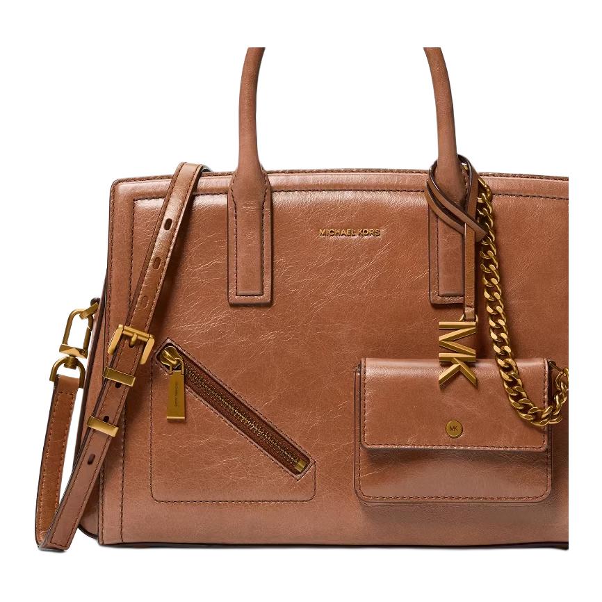 Michael Kors Laila Casual Commuter Simple Leather Tote Bag Medium Women handbags Brown 30S6A9IS2L-BROWN