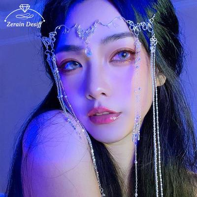 High End Romantic Nuptial Wedding Occasion Rhinestone Fringed Forehead Chain Shiny Crystalline Chrismas Headdress Bridal Accessories Jewelry Present