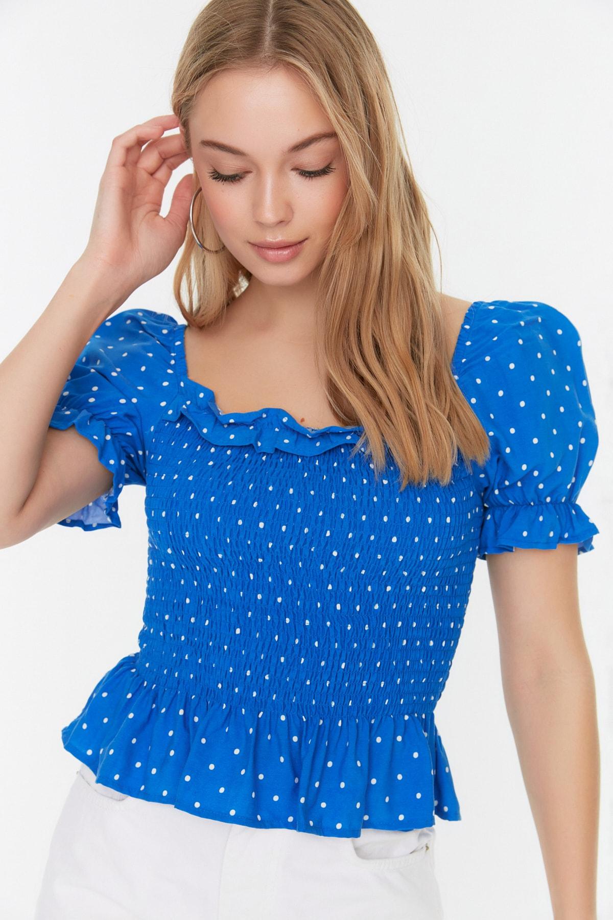 

Синяя блуза с оборками для миниатюрных миниатюрных TWOSS21BZ1519