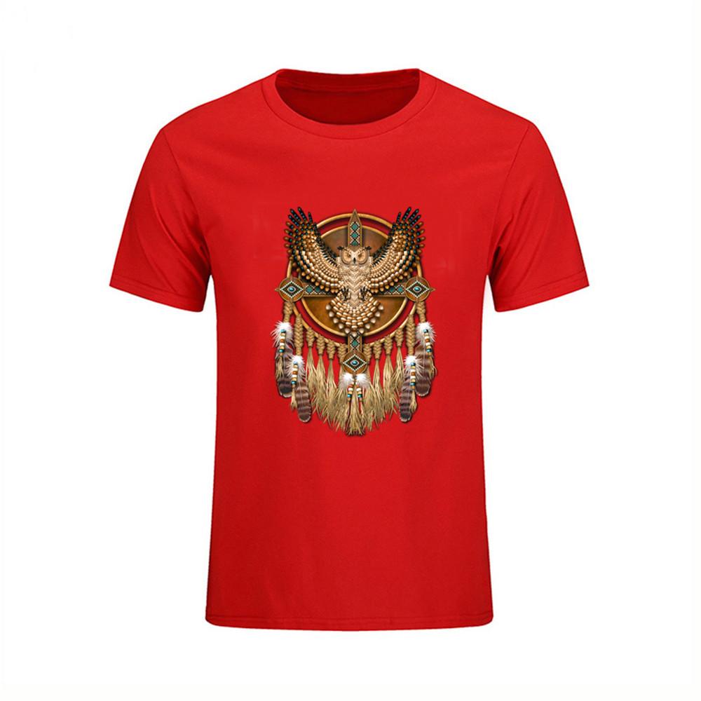 Hip Hop Cotton T Shirts For Mens Discount Beadwork Great Horned Owl Mandala T