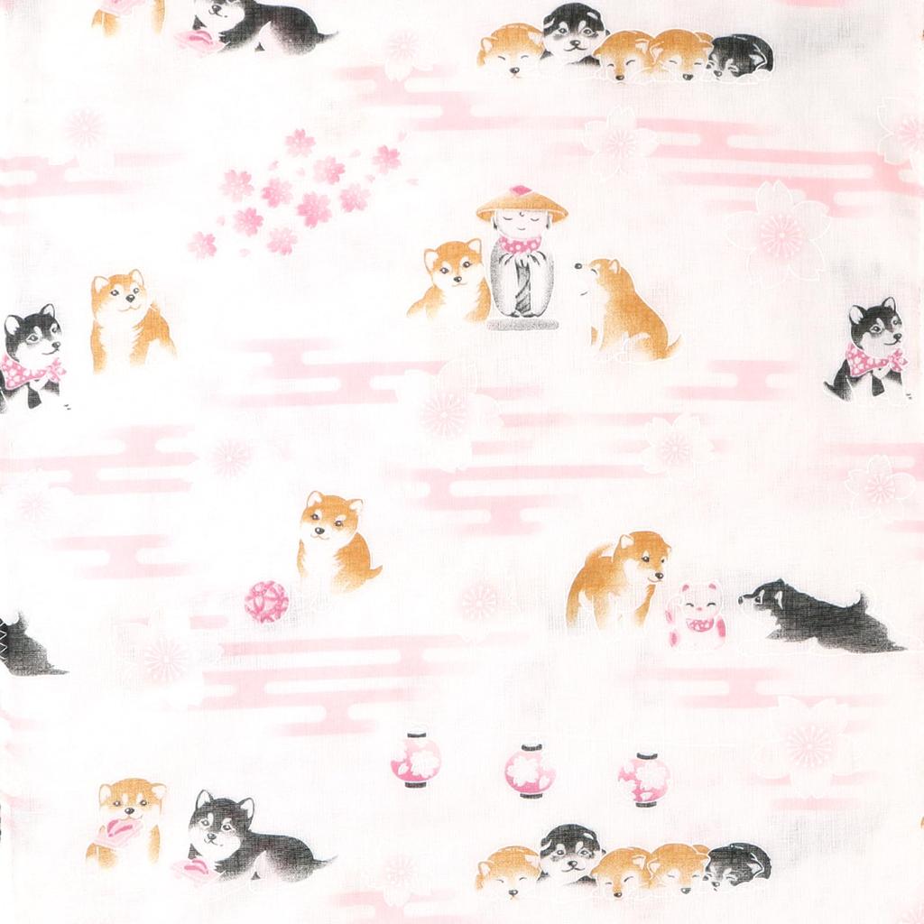 Cluster Tenugui Washed Gauze with Finish Mameshiba and Ranman Flower Pattern Set of Japanese-made (Tenugui) Double-Layered Anti-Fray [Pink / 3]