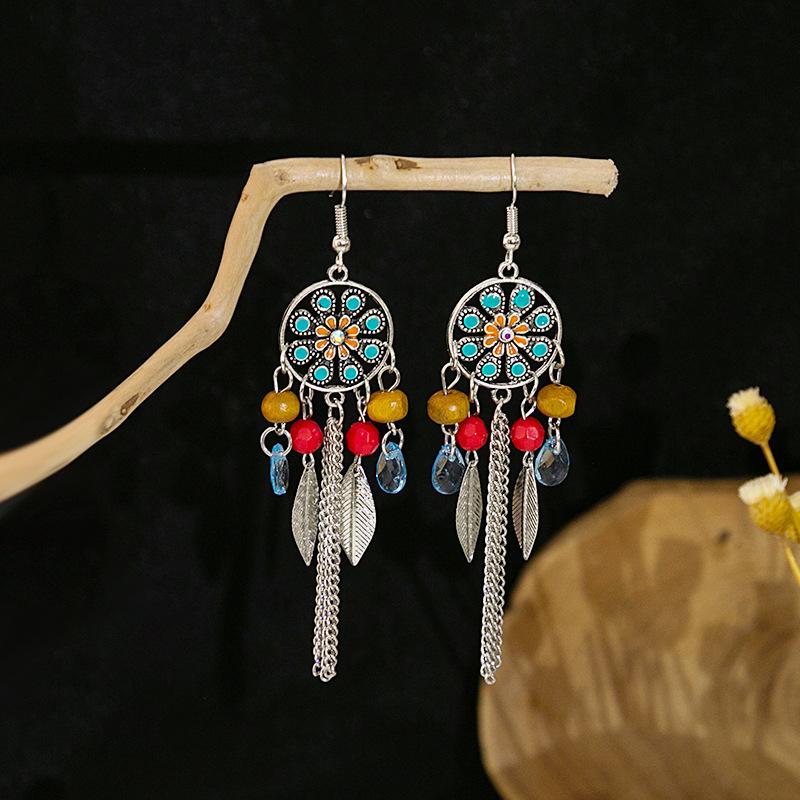 Europe, America, Bohemian Ethnic Style Stud Earrings, Long Fringed Metal Earrings, Fashion, Exotic Style Earrings Wholesale