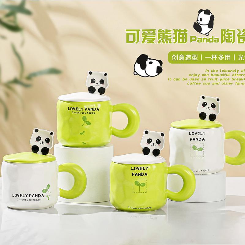 

Кружка с изображением панды и ложки, ценная кружка для воды большой емкости с крышкой, термостойкая кружка, подарочная кружка для студента 400ML