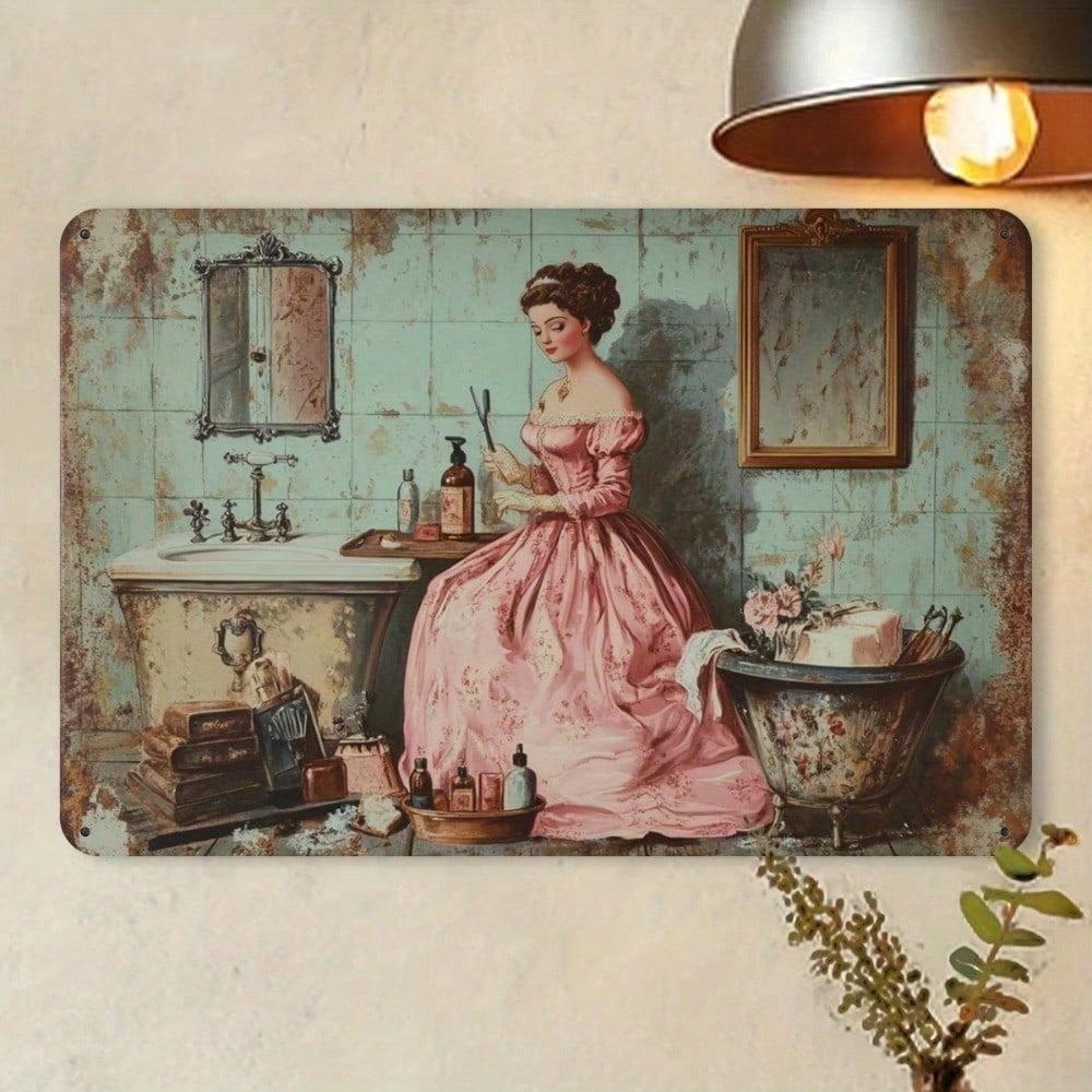 Vintage Victorian Lady Tin Sign Retro Bathroom Wall Art Rustic Home Decor Poster