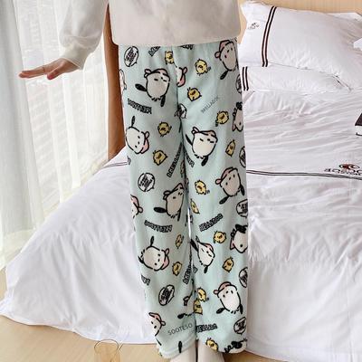 Calças de pijama de flanela femininas Pacha Dog Cartoon - lã coral quente para outono/inverno