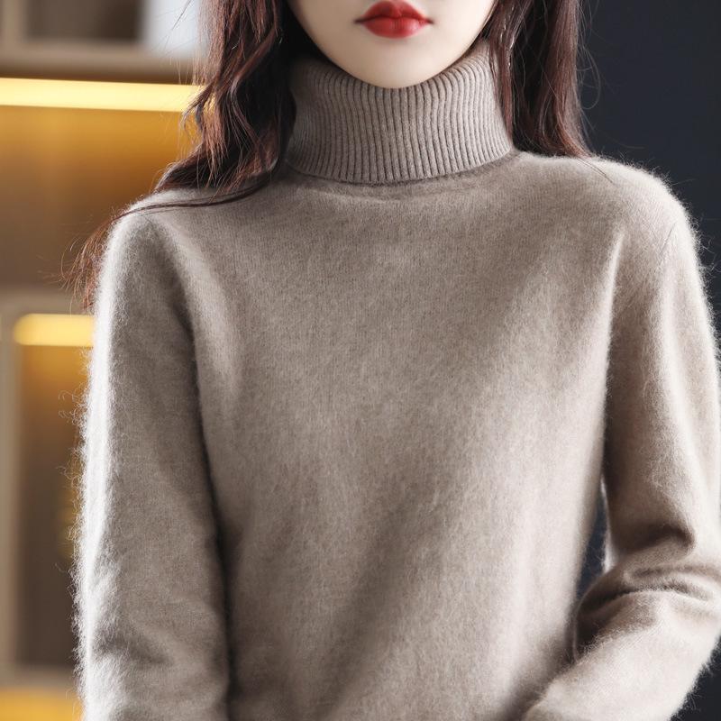

2024 Autumn/Winter Women s High Neck Mink Cashmere Sweater - Loose, Thick Knit Base Layer M