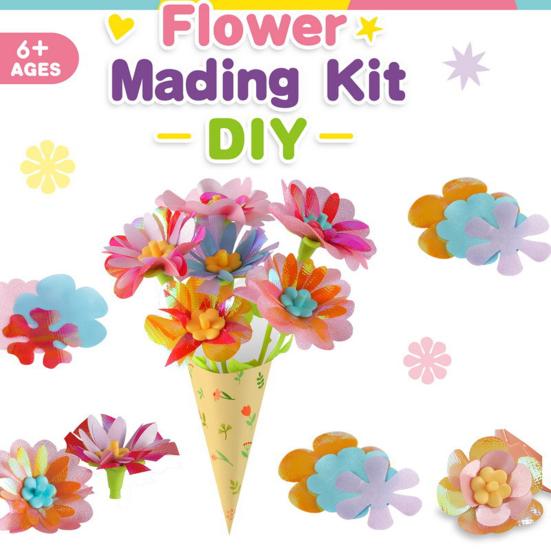 1 Set DIY Fabric Flower Bouquet Kit Kids Handmade Colorful Flower Making Toy Toddlers Girls Educational Floral Bouquet Arts Crafts Activities Toy