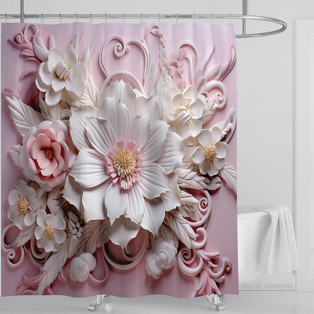 3D Flower Shower Curtain Set Colorful Printing Design Fabric Bathroom Decoration Waterproof Washable Shower Curtain With Hooks