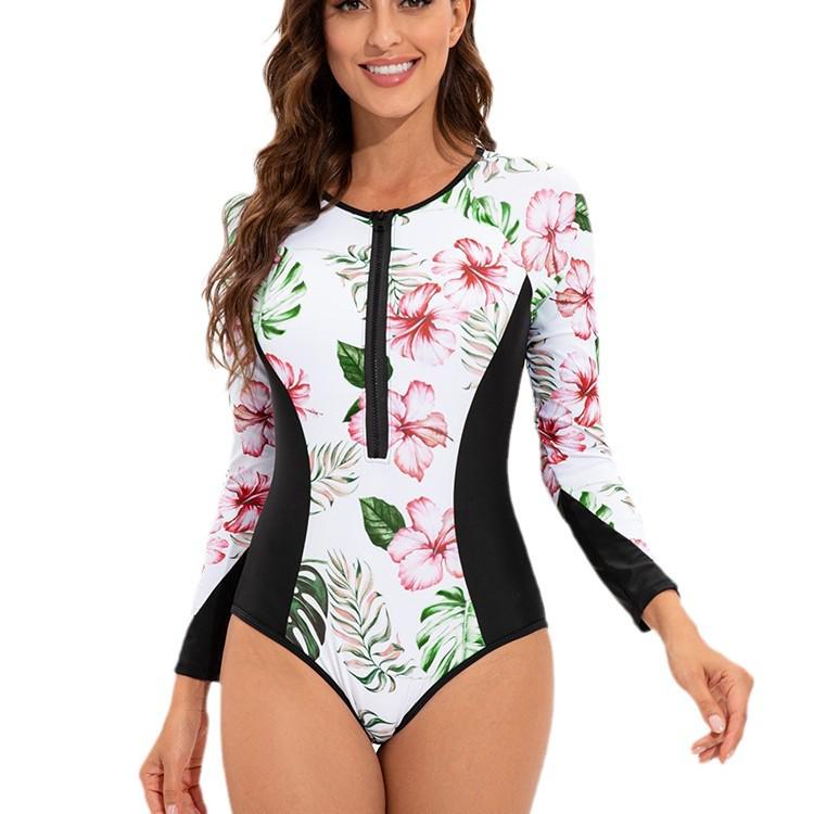 Women's Long Sleeve Sexy Sport Surfing Swimsuit with European & American Print