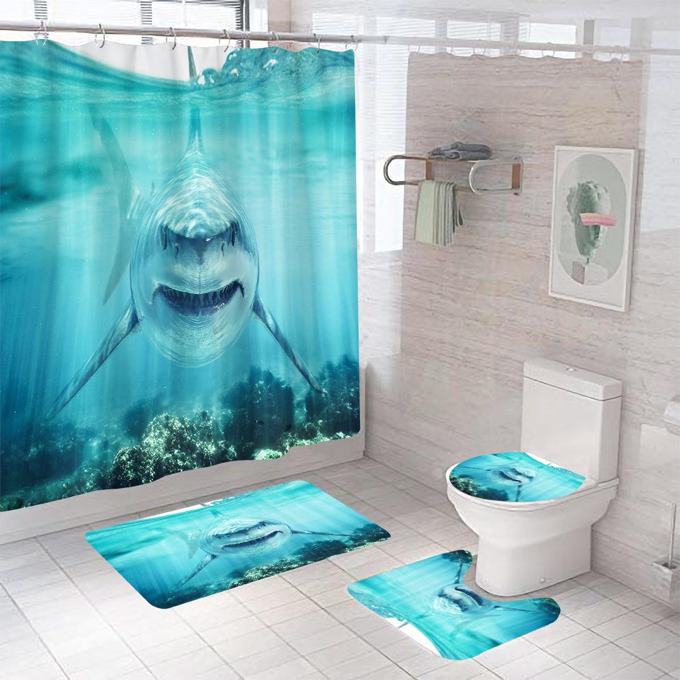 Bathroom Shower Curtain Four-piece Digital Printing Sand Underwater World Waterproof Shower Curtain Shower Curtain Partition Curtain Bath Mat