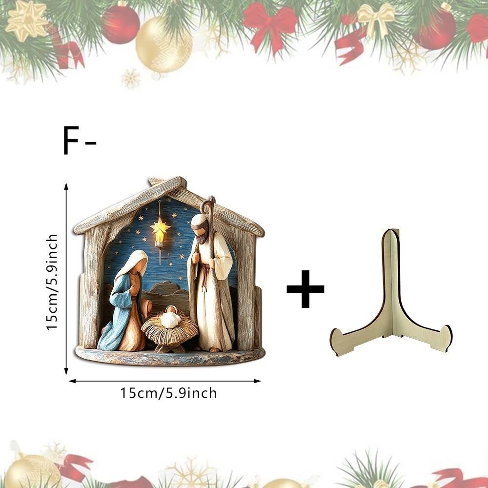 Christian Christmas Nativity Wooden Ornament 2D Flat Nativity Family Wood Plaque Office