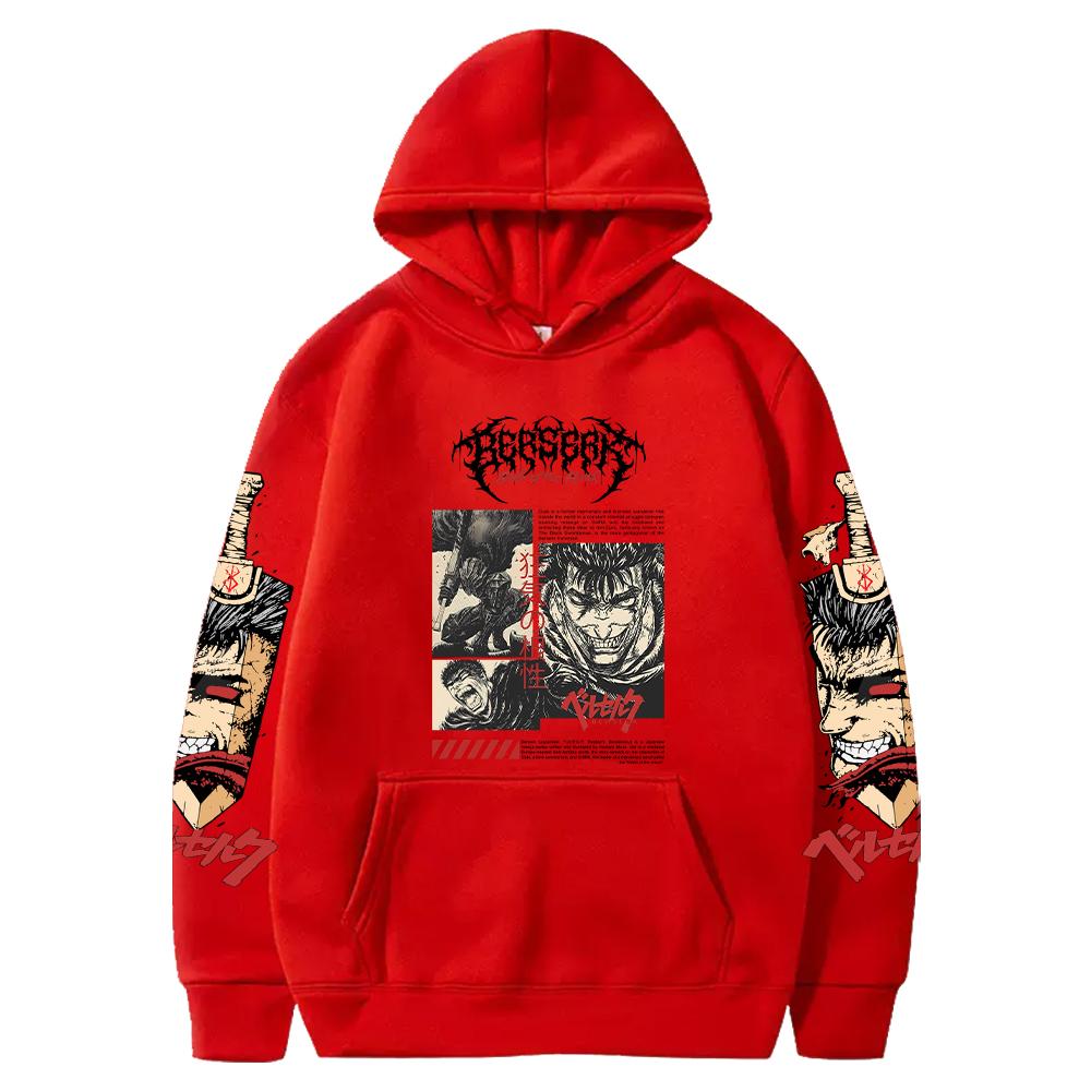 Hot Anime Berserk Guts Gothic Graphic Print Hooded Men Women Vintage Manga Hoodies Plus Size Pullover Harajuku Unisex Sweatshirt